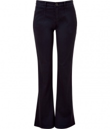 Abandon the all-black attire and add these dark grey flared pants from Theory into your wardrobe repertoire for a cool, urbane look - Zip and button closure, belt loops, front pockets, back welt pockets, slim fit with a flared leg - Pair with a blouson top, a bold-shouldered blazer, and stacked heel boots Abandon the all-black attire and add these dark grey flared pants from Theory into your wardrobe repertoire for a cool, urbane look - Zip and button closure, belt loops, front pockets, back welt pockets, slim fit with a flared leg - Pair with a blouson top, a bold-shouldered blazer, and stacked heel boots