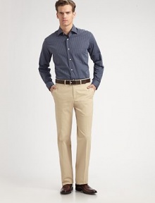 EXCLUSIVELY OURS. A year-round essential to pair with a sportshirt or blazer in superior, classic-fitting Pima cotton. Side slash, back welt pockets Unfinished hems Cotton Machine wash Imported EXCLUSIVELY OURS. A year-round essential to pair with a sportshirt or blazer in superior, classic-fitting Pima cotton. Side slash, back welt pockets Unfinished hems Cotton Machine wash Imported