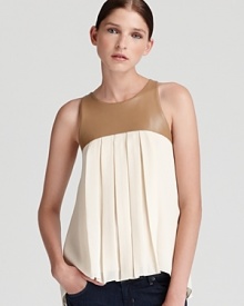 Sachin + Babi's pleated tank is toughened with a luxe leather yolk for a fashion-forward finish. Sachin + Babi's pleated tank is toughened with a luxe leather yolk for a fashion-forward finish.