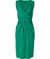 The classic cocktail sheath gets a sultry twist - literally - with this jewel-tone draped iteration from Michael Kors - V-neckline, sleeveless, crisscross front with front waistline drape, knee-length skirt, concealed back zip closure - Fitted draped silhouette - Style with strappy pumps, a sleek evening trench, and an embellished clutch