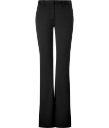 Luxurious trousers of fine black cotton-viscose - Slight stretch creates wearable comfort - Modern silhouette features narrow legs with flared bottoms - Moderately high waist and flat front - Fashionable look perfect for the office, or in the evenings - Basic piece pairs nicely with blouses, cardigans and heels Luxurious trousers of fine black cotton-viscose - Slight stretch creates wearable comfort - Modern silhouette features narrow legs with flared bottoms - Moderately high waist and flat front - Fashionable look perfect for the office, or in the evenings - Basic piece pairs nicely with blouses, cardigans and heels
