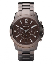 A classic steel watch gets a fashion-forward look with brown plating, by Fossil. A classic steel watch gets a fashion-forward look with brown plating, by Fossil.