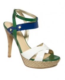 Marc Fisher's Cabamm platform sandals' around-the-ankle detail makes them memorable whether you opt for neutrals or the colorblocked version. Marc Fisher's Cabamm platform sandals' around-the-ankle detail makes them memorable whether you opt for neutrals or the colorblocked version.