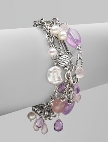 From the Bead and Chain Collection. An elegant tangle of sterling silver chains is vibrantly accented by rose quartz, lavender amethyst, and pearls.Rose quartz, lavender amethyst, and pearl Sterling silver Length, about 7 Toggle clasp Imported From the Bead and Chain Collection. An elegant tangle of sterling silver chains is vibrantly accented by rose quartz, lavender amethyst, and pearls.Rose quartz, lavender amethyst, and pearl Sterling silver Length, about 7 Toggle clasp Imported