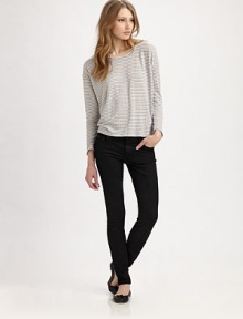 Striped to perfection, a relaxed-fit linen design with feminine sensibilities.Round neckThree-quarter sleevesPull-on styleAbout 24 from shoulder to hemLinenDry cleanImported Model shown is 5'10 (177cm) wearing US size Small. Striped to perfection, a relaxed-fit linen design with feminine sensibilities.Round neckThree-quarter sleevesPull-on styleAbout 24 from shoulder to hemLinenDry cleanImported Model shown is 5'10 (177cm) wearing US size Small.