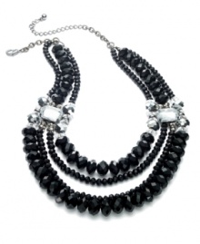 Jet black beads spice up your day-to-day look. With layers of plastic beads, this Bar III necklace ties it all together with acrylic crystal stones. Crafted in hematite tone mixed metal. Approximate length: 18 inches + 4-inch extender. Jet black beads spice up your day-to-day look. With layers of plastic beads, this Bar III necklace ties it all together with acrylic crystal stones. Crafted in hematite tone mixed metal. Approximate length: 18 inches + 4-inch extender.