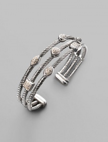 From the Confetti Collection. An open cuff, crafted of three sterling silver cables dotted with pavé diamonds in sparkling geometric shapes. Diamonds, .46 tcw Sterling silver Width, about ½ Made in USA From the Confetti Collection. An open cuff, crafted of three sterling silver cables dotted with pavé diamonds in sparkling geometric shapes. Diamonds, .46 tcw Sterling silver Width, about ½ Made in USA