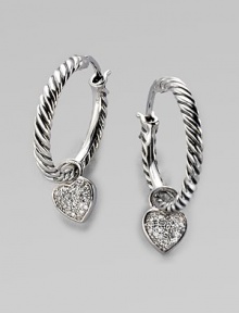 From the Cable Collectibles Collection. A pavé diamond heart elegantly hangs from a delicate braided sterling silver hoop.Diamonds, 0.13 tcw Sterling silver Imported From the Cable Collectibles Collection. A pavé diamond heart elegantly hangs from a delicate braided sterling silver hoop.Diamonds, 0.13 tcw Sterling silver Imported