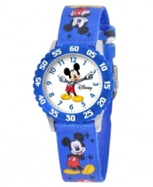 M-I-C-K-E-Y! Help your kids stay on time with this fun Time Teacher watch from Disney. Featuring iconic character Mickey Mouse, his arms act as the hour and minute hands, clearly labeled for easy reading. M-I-C-K-E-Y! Help your kids stay on time with this fun Time Teacher watch from Disney. Featuring iconic character Mickey Mouse, his arms act as the hour and minute hands, clearly labeled for easy reading.