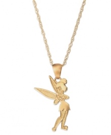 Treat her to her favorite precocious character. Disney's Tinkerbell pendant features a cute, sassy shape and stamped surface in 14k gold. Approximate length: 15 inches. Approximate drop: 1/3 inch.