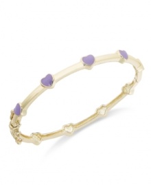 A look they're sure to love. Lily Nily's children's bracelet is set in 18k gold over sterling silver and features purple enamel hearts along the outside for a stylish touch. Item comes packaged in a signature Lily Nily Gift Box. Approximate inside circumference: 5-3/4 inches. Approximate diameter: 2 inches. A look they're sure to love. Lily Nily's children's bracelet is set in 18k gold over sterling silver and features purple enamel hearts along the outside for a stylish touch. Item comes packaged in a signature Lily Nily Gift Box. Approximate inside circumference: 5-3/4 inches. Approximate diameter: 2 inches.