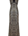 With statement-making sequins and a dramatic floor-sweeping length, this black tie gown from Jenny Packham is an investment in high style - V-neck, cap sleeves, fitted bodice, full maxi-length skirt with slight high-low hem, all-over sequin embellishment, concealed back zip closure - Pair with sky-high platform heels and a simple clutch