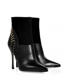 Rocker-chic looks get an impossibly edgy kick of cool with Sergio Rossis laced ankle boots, complete with a contrast embossed back counter for that added note of urban attitude - Pointed toe, inside zip, stiletto heel - Pair with opaque tights and micro-minis Rocker-chic looks get an impossibly edgy kick of cool with Sergio Rossis laced ankle boots, complete with a contrast embossed back counter for that added note of urban attitude - Pointed toe, inside zip, stiletto heel - Pair with opaque tights and micro-minis