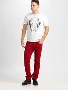 Slim-fitting silhouette, in an undeniably bold hue, is designed in premium cotton for a relaxed, yet detailed finish.Five-pocket styleInseam, about 33CottonMachine washMade in USA Slim-fitting silhouette, in an undeniably bold hue, is designed in premium cotton for a relaxed, yet detailed finish.Five-pocket styleInseam, about 33CottonMachine washMade in USA