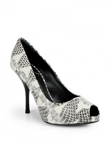 THE LOOKPeep toePadded insoleLeather heel 4 (100mm)Self-covered platform ½ (15mm)Compares to 3½ (90mm)THE MATERIALWatersnake-print upperLeather lining and soleORIGINMade in Italy