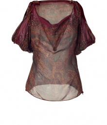 Ultra-chic paisley printed silk gauze top - Get the on-trend bohemian look in this stylish shirt - Gorgeous billowy silhouette and open puff sleeves - Pair with high waisted flared jeans and platforms for a modern boho look - Style with slim trousers and a leather jacket Ultra-chic paisley printed silk gauze top - Get the on-trend bohemian look in this stylish shirt - Gorgeous billowy silhouette and open puff sleeves - Pair with high waisted flared jeans and platforms for a modern boho look - Style with slim trousers and a leather jacket