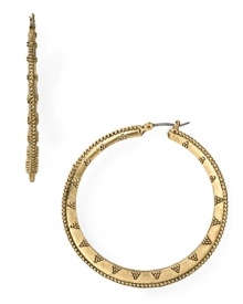 Inspired by exotic locales, this pair of textured gold-plated hoop earrings from Lauren Ralph Lauren will lend far away allure to your look. Inspired by exotic locales, this pair of textured gold-plated hoop earrings from Lauren Ralph Lauren will lend far away allure to your look.