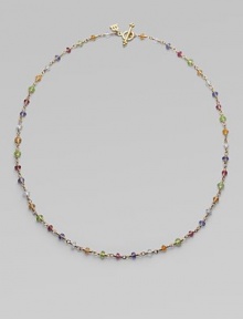 From the Karina Collection. A rainbow of faceted semi-precious stones in gentle colors defines this delicate link necklace. Aquamarine, peridot, pink tourmaline, citrine and iolite 18k yellow gold Length, about 18 Signature toggle closure Imported