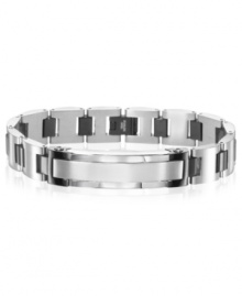 Structured and chic. A hexagon bolt design comprises this stately stainless steel men's bracelet, while black ion plating adds contrast. Approximate length: 8-1/2 inches. Structured and chic. A hexagon bolt design comprises this stately stainless steel men's bracelet, while black ion plating adds contrast. Approximate length: 8-1/2 inches.