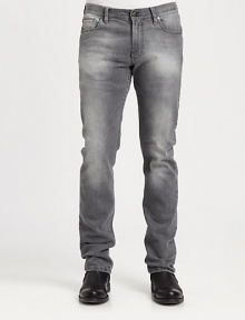 Impeccable Italian denim is tailored with a slimmer straight-leg and treated and distressed to resemble with a washed, well-worn look.Five-pocket styleInseam, about 3298% cotton/2% elastaneDry cleanMade in Italy Impeccable Italian denim is tailored with a slimmer straight-leg and treated and distressed to resemble with a washed, well-worn look.Five-pocket styleInseam, about 3298% cotton/2% elastaneDry cleanMade in Italy