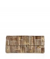 Invest in multi-season luxury with Nancy Gonzalezs cool cobra clutch, an ultra glamorous choice in cinnamon and gold - Flap with hidden magnetic closures, back slit pocket with magnetic closure, inside zippered sectional pocket, back wall slot pocket, tan suede lining - Carry as a finish to chic evening looks