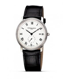 The Slim Line Collection is a series of ultra flat watches, which are based on quartz movements with a thickness of just 1.90 mm. Dials are plain or finished with a guilloché pattern produced by a complex engraving procedure. Quartz calibre: Hours, Minutes, Seconds and Date. Made in Geneva, Switzerland. The Slim Line Collection is a series of ultra flat watches, which are based on quartz movements with a thickness of just 1.90 mm. Dials are plain or finished with a guilloché pattern produced by a complex engraving procedure. Quartz calibre: Hours, Minutes, Seconds and Date. Made in Geneva, Switzerland.