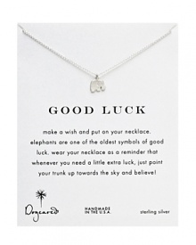 The elephant is one of the world's oldest symbols of luck. Dogeared's elephant charm necklace is sure to bring charm to your wardrobe. The elephant is one of the world's oldest symbols of luck. Dogeared's elephant charm necklace is sure to bring charm to your wardrobe.