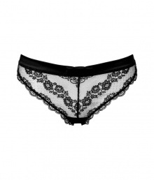 Super sultry black lace thong with satin trim - This comfortable yet sexy thong is perfect under any outfit - Feminine cut with lavish black floral lace and a satin waistband - Made by high-end French lingerie designer Chantal Thomass