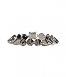 Tough goes luxe with this silver cone-shaped silver-plated bracelet from New York Jewelry designer Eddie Borgo - Silver-plated cone-shaped spike bracelet - Pair with a figure-hugging cocktail sheath or an elevated jeans-and-tee ensemble Tough goes luxe with this silver cone-shaped silver-plated bracelet from New York Jewelry designer Eddie Borgo - Silver-plated cone-shaped spike bracelet - Pair with a figure-hugging cocktail sheath or an elevated jeans-and-tee ensemble