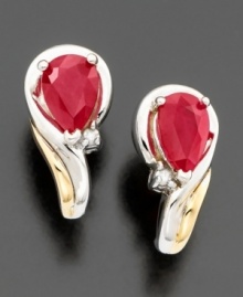 You'll love the glamourous pear-shaped rubies (1 ct. t.w.) and round-cut diamond accents in these gorgeous earrings set in 14k gold & sterling silver. Approximate length: 1/2 inches.