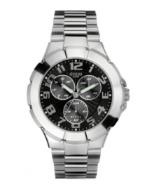 A good sport: a structured steel timepiece by GUESS. A good sport: a structured steel timepiece by GUESS.
