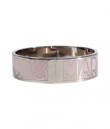 Give your outfit a girlie twist with Marc by Marc Jacobs blush logo bangle - Colored enamel and silver-toned brass, hinged back - Stack on over cashmere knits with favorite skinnies and flats