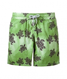 Stylish trunks  by St. Tropez cult label Vilebrequin - Light green with summery turtle print - Made off fast drying polyamid - Hip boxer cut with elastic band and tunnel drawstring - Straight moderate wide legs, not too short, not too long - Mega cool and comfortable - Perfect companion for the beach and the pool