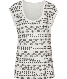 Stylish top in fine, pure pale grey printed viscose - Super-soft, lightweight material features an eye-catching black ethno graphic - Lean, slightly longer cut, with scoop neck and cap sleeves - Asymmetric hem hangs longer in the back - Casually cool, great for pairing with shorts, skinny denim or cropped trousers Stylish top in fine, pure pale grey printed viscose - Super-soft, lightweight material features an eye-catching black ethno graphic - Lean, slightly longer cut, with scoop neck and cap sleeves - Asymmetric hem hangs longer in the back - Casually cool, great for pairing with shorts, skinny denim or cropped trousers