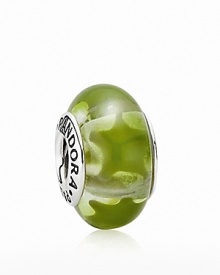 A repeating star pattern adorns a translucent murano glass bead. Logo-engraved sterling silver trim displays the PANDORA signature. A repeating star pattern adorns a translucent murano glass bead. Logo-engraved sterling silver trim displays the PANDORA signature.