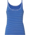 Adorable blue and white lingerie-inspired striped top from Juicy Couture - Stay cozy and stylish in this lovely sleep tank - Stylish micro stripes with delicate lace detail - Perfect for glamorous lounging