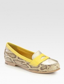 Infused with signature cushioning, this moccasin-inspired two-tone leather essential has a snake-print upper and intricate stitching. Metallic leather, leather and snake-print metallic leather upperLeather liningRubber solePadded insoleImportedOUR FIT MODEL RECOMMENDS ordering true size. Infused with signature cushioning, this moccasin-inspired two-tone leather essential has a snake-print upper and intricate stitching. Metallic leather, leather and snake-print metallic leather upperLeather liningRubber solePadded insoleImportedOUR FIT MODEL RECOMMENDS ordering true size.