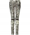Get of-the-moment style with these unbelievable tribal-print pants from Parisian It Label Balmain - Low rise, fold-over snap-detailed front, belt loops, side slit pockets, back patch pockets, super slim fit, all-over print, zip detailed hem - Wear with a high-low hem top, a draped front leather jacket, and platform pumps