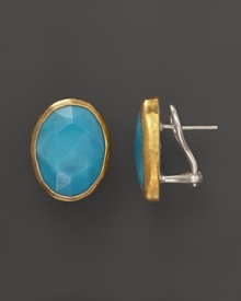 Bold turquoise button earrings in 24K yellow gold and sterling silver. From Gurhan. Bold turquoise button earrings in 24K yellow gold and sterling silver. From Gurhan.