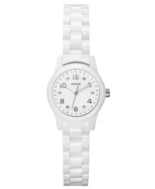 This fresh watch from GUESS helps you look crisp with bright whites and crystal shimmer. This fresh watch from GUESS helps you look crisp with bright whites and crystal shimmer.