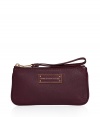 Sleek and sophisticated, Marc by Marc Jacobs leather clutch is a chic way to add a brush of color into your outfit - Metal and leather logo plaque, top zip with matching wristlet strap, tonal logo lining - Flat shape - Carry to cocktail hour with contemporary separates or flirty print dresses