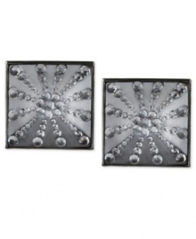 Square appeal. This pair of stud earrings from Haskell is crafted from hematite-tone mixed metal with beaded accents raising the bar on style. Approximate drop: 1 inch. Square appeal. This pair of stud earrings from Haskell is crafted from hematite-tone mixed metal with beaded accents raising the bar on style. Approximate drop: 1 inch.
