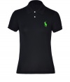 Detailed in super soft mercerized cotton, Ralph Laurens oversized pony logo polo is a contemporary take on this iconic style - Small collar, button placket, short sleeves, large shiny citrus green embroidered polo player at chest - Slim fit - Wear with your favorite jeans and just as bright loafers