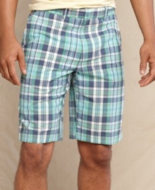 Dress up your casual summer style with these plaid shorts from Tommy Hilfiger. Dress up your casual summer style with these plaid shorts from Tommy Hilfiger.