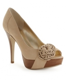 Let's hear it for the girls. Ladylike hues and a floral accent are in perfect contrast to the stacked wood platform of the Charisa pumps by GUESS. Let's hear it for the girls. Ladylike hues and a floral accent are in perfect contrast to the stacked wood platform of the Charisa pumps by GUESS.