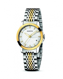 A stainless steel and 18K gold watch from the Gucci G-Timeless collection. Details include Gucci ‘G' shadow monogram on the watch face and diamond motif discreetly displayed on the dial. A stainless steel and 18K gold watch from the Gucci G-Timeless collection. Details include Gucci ‘G' shadow monogram on the watch face and diamond motif discreetly displayed on the dial.