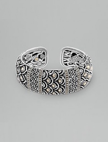 From the Naga Collection. A striking mix of scallops and dots, silver and gold, in a wide hinged cuff that's the essence of Hardy style. Sterling silver and 18k yellow gold Diameter, about 2½ Width, about 1 Hinged Made in Bali From the Naga Collection. A striking mix of scallops and dots, silver and gold, in a wide hinged cuff that's the essence of Hardy style. Sterling silver and 18k yellow gold Diameter, about 2½ Width, about 1 Hinged Made in Bali