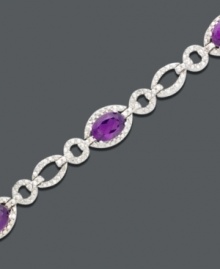 At the office or the opera, oval links and amethyst (4 ct. t.w.) shine with the addition of sparkling diamond accents. Bracelet crafted in sterling silver. Approximate length: 7 inches. At the office or the opera, oval links and amethyst (4 ct. t.w.) shine with the addition of sparkling diamond accents. Bracelet crafted in sterling silver. Approximate length: 7 inches.