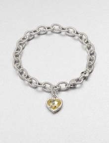 A sweet style with a textured sterling silver link chain and a canary crystal heart charm. Canary crystalSterling silverLength, about 7.5Lobster clasp closureImported A sweet style with a textured sterling silver link chain and a canary crystal heart charm. Canary crystalSterling silverLength, about 7.5Lobster clasp closureImported