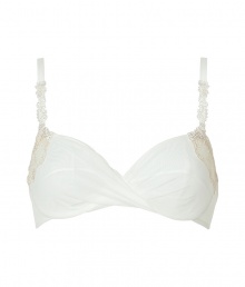 Luxurious bra in fine ivory synthetic fiber blend - very comfortable due to stretch content - elegantly draped and embroidered - unpadded cups and hook closure - slim straps, perfect for plunging necklines - creates a dream cleavage - perfect snug fit - stylish, sexy, seductive - fits under (almost) all outfits Luxurious bra in fine ivory synthetic fiber blend - very comfortable due to stretch content - elegantly draped and embroidered - unpadded cups and hook closure - slim straps, perfect for plunging necklines - creates a dream cleavage - perfect snug fit - stylish, sexy, seductive - fits under (almost) all outfits